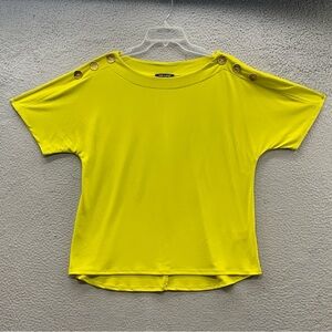 Cable & Gauge Green Neon Button Shoulder Top Size L Short Sleeve Lightweight